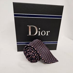 Christian Dior Silk Tie Navy Red Diamond Pattern